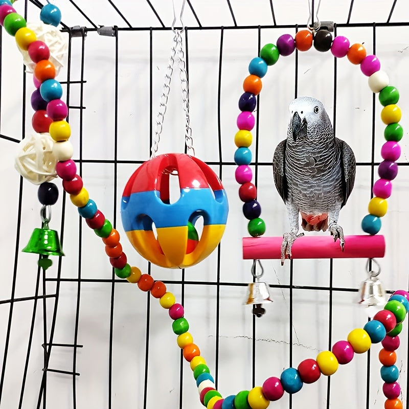 15pcs Bird Chewing Hanging Toys Set, Multicolored Bird Toys With Swing, Perching Stand, Parrot Toys, Hanging Bell Pet Bird Cage Hammock, Swing Toy, Wooden Perch Chewing Toy (Random Color)