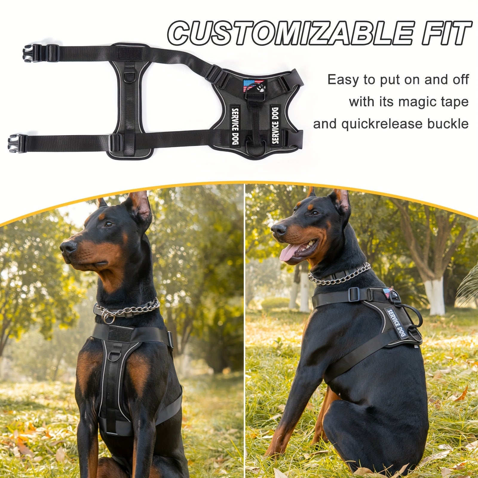 5-PCS Reflective Service Dog Harness Vest - Adjustable Soft Oxford Pet Harness with Inner Layer Mesh, Easy Control, Breathable, Comfortable, Durable for Small, Medium, Large Dogs with Random Buckle