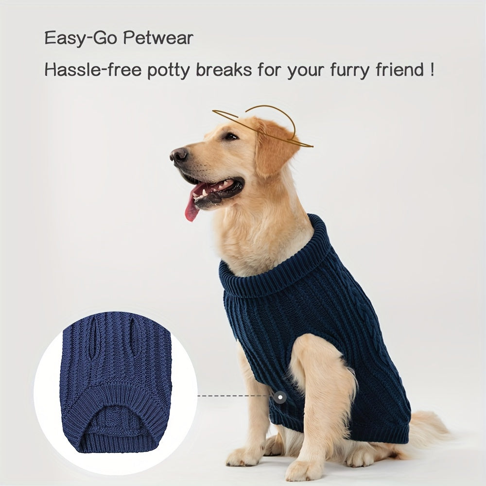PETS TALE Dog Sweater Cable-Knit Pullover with Chain Detailing & Tag - Machine Washable Cozy Winter Sweater for Small, Medium & Large Breeds, Navy Blue, Dog Sweater for Small Dogs, Durable Petwear