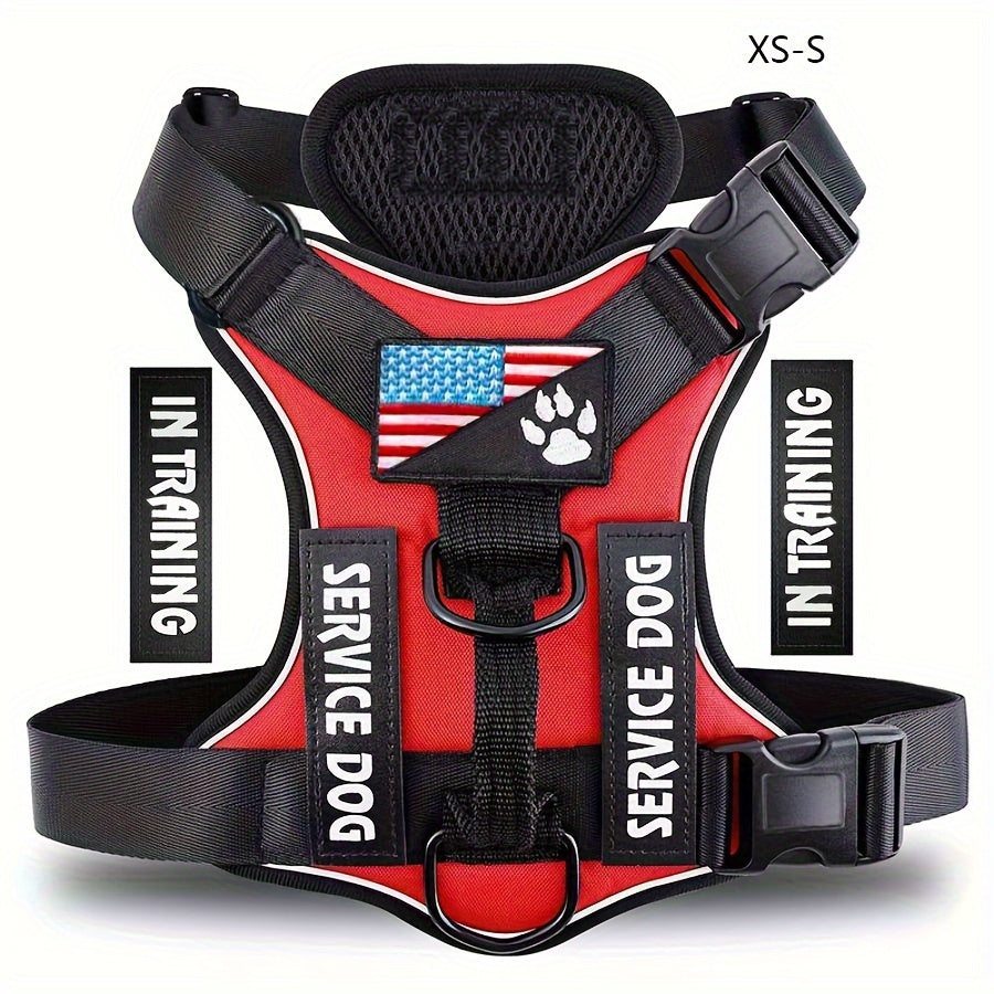 5-PCS Reflective Service Dog Harness Vest - Adjustable Soft Oxford Pet Harness with Inner Layer Mesh, Easy Control, Breathable, Comfortable, Durable for Small, Medium, Large Dogs with Random Buckle