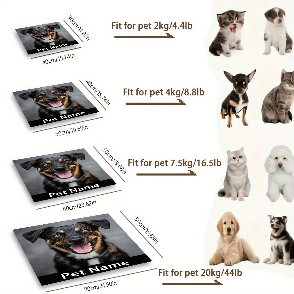 1pc Custom Photo & Name Pet Feeding Mat - Durable Polyester Training Mat for Dogs & Cats, Personalized Eating & Rest Area, Unique Gift for Pet Lovers, Home Decor, Petthemed Design, Easyclean Material