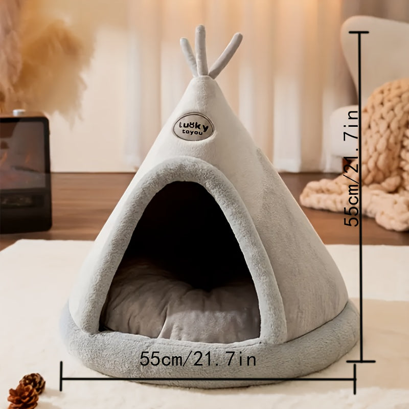 1pc Classic Mongolian Yurt Cat House, Cozy Polyester Fiber Pet Bed with Warm Comfort, Cute Animal Shelter for Indoor Cats, Pre-Assembled, Cute Cat Bed