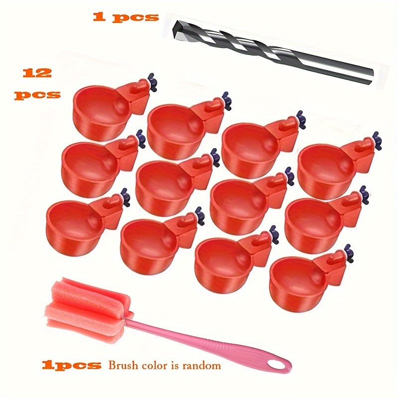 6/12/20pcs Automatic Chicken Waterers with Cleaning Brush - Premium PP Self-Stopping Dispensers for Coop Farming | Durable, Tool-Free Install | Ideal for Chickens, Ducks, Poultry & Birds | Leak-Proof & Easy to Refill