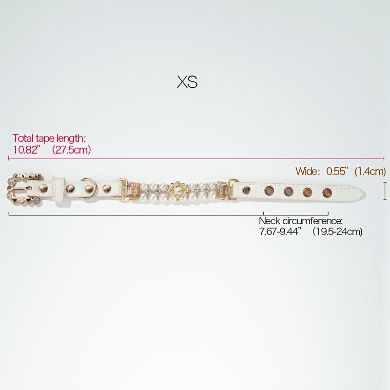 Zhous ABS Material Pearlized Pet Collar, Adjustable Snap-On Collar with Rhinestone Detailing, Beaded Design for Small Dogs and Cats