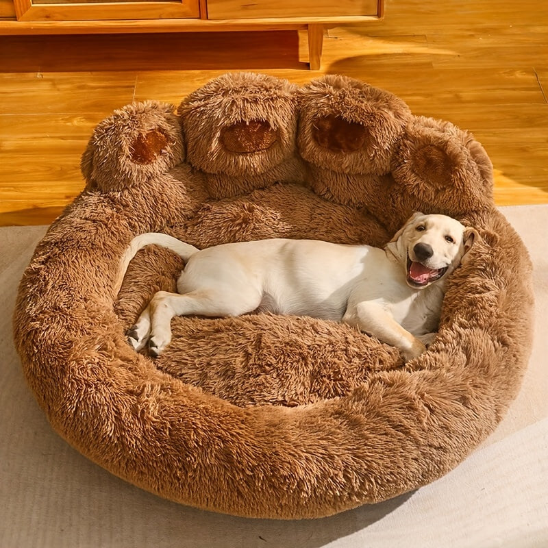 Warm Soft Long Plush Bear Paw-Shaped 1Pc Pet Bed - Calming Cat And Dog Bed For Small, Medium, And Large Dogs - Anti-Slip Bottom Cat Mat, Animal Sleep Sofa