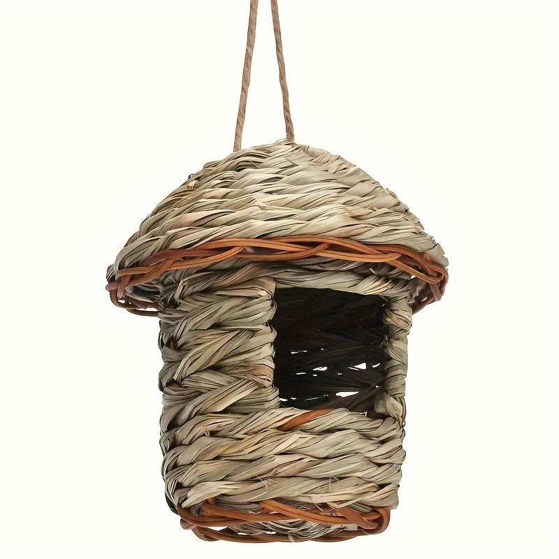 1pc Rustic Charm Natural Grass Woven Bird Nest - Hanging Garden Decor & Cozy Pet Straw Bird House