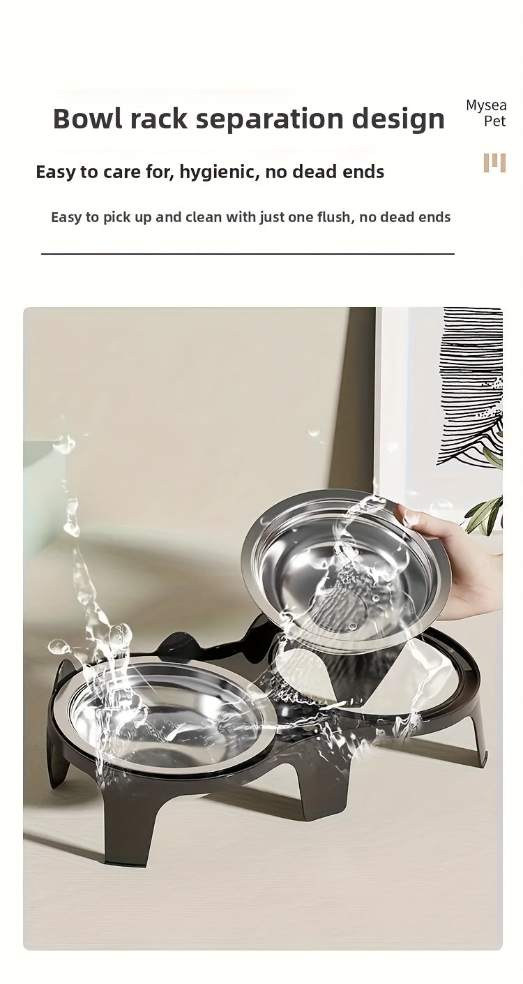 Stainless Steel -Tipping Double-Bowl Cat & Dog Food Feeder