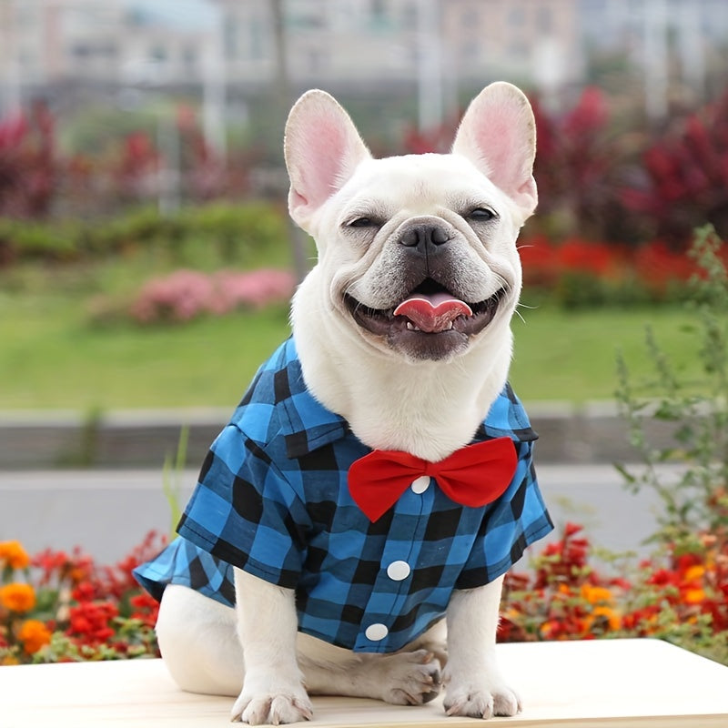 1pc Dog Plaid Suit With Bow Tie, Pet Wedding Attire, Dog Clothes For Small To Large Dogs, Pet Apparel