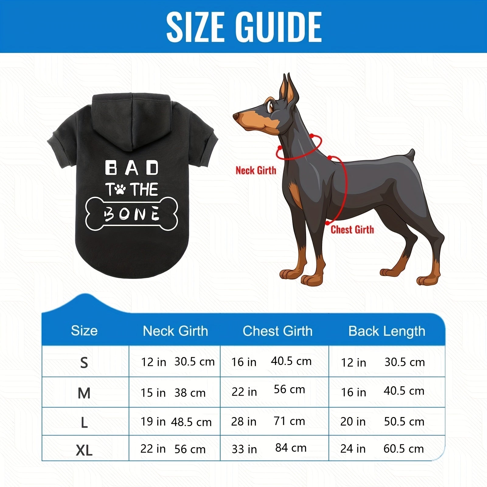 BINGPET Dog Hoodies - "Bad to the Bone" Print Soft & Warm Puppy Sweatshirt with Harness Hole, Cold Protective Winter Coats for Small, Medium & Large Dogs - Stylish & Comfortable Hooded Pet Apparel for Indoor & Outdoor Activit