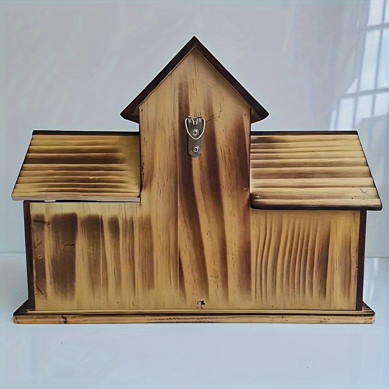 Wooden Hummingbird House - Rustic Solid Wood Birdhouse Decor - Outdoor Garden Villa Style Bird Nesting Box For Small Birds