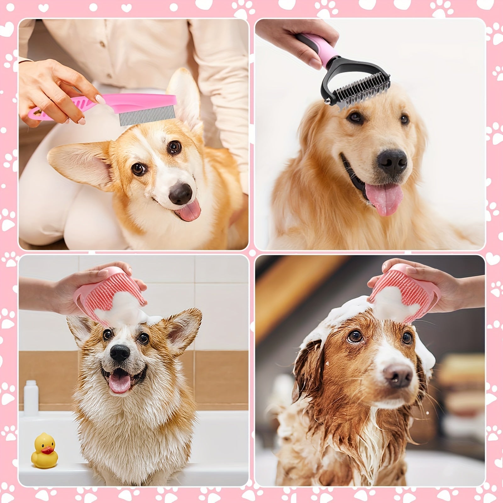 8pcs Pet Grooming Set, Dog Brush Set with Nail Clipper, Flea Comb, Shampoo Brush, Hair Removal Brush, and Silicone Toothbrush