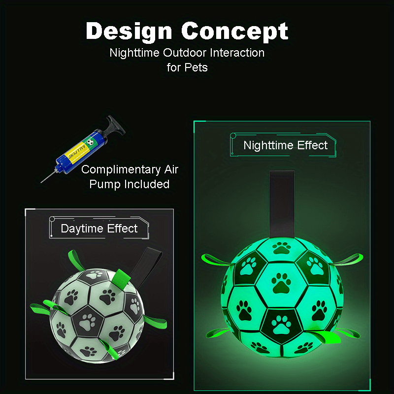 1pc Durable Football Design Pet Luminous Toy With Straps Dog Chewing Ball Toy For Training Playing Teeth Cleaning, Interactive Fetch Pet Toy For Small Medium Large Dogs