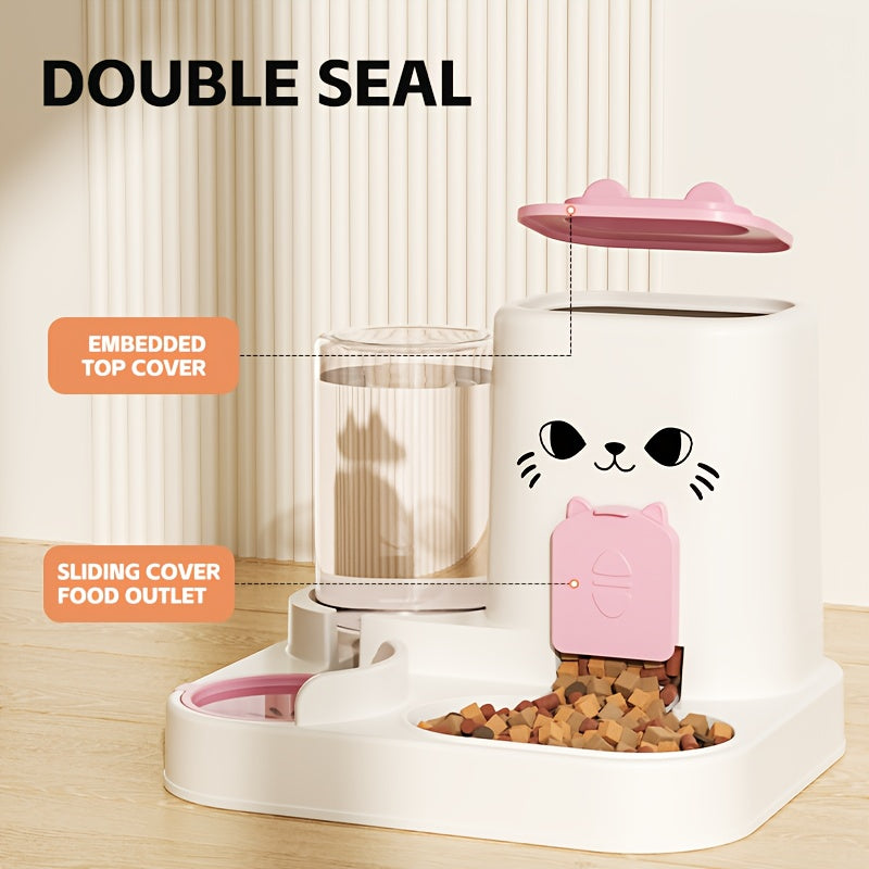 Automatic Cat Feeder And Water Dispenser Set, Plastic Pet Feeding Station, Gravity-Fed Food And Water System, No Battery Needed, with Smart Anti-Wet Design for Cats