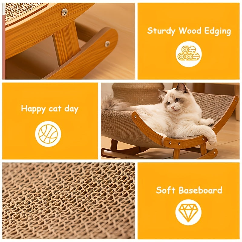 Large Elevated Recycled Wood Cat Hammock with Durable Sisal Scratching Board