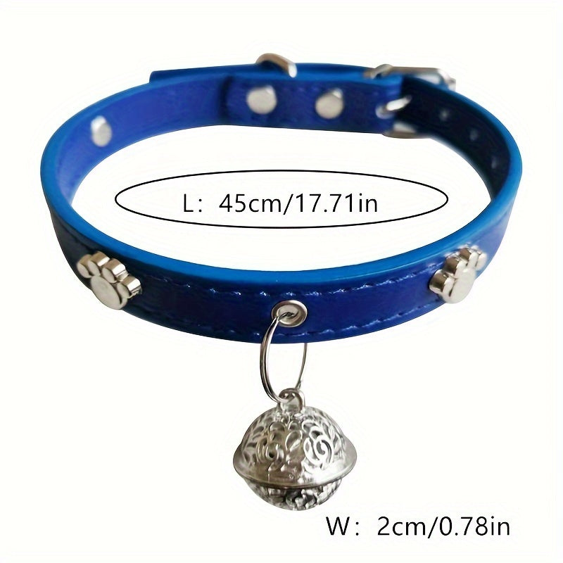 Faux Leather Pet Collar with Bell Charm, Slip & Martingale Design, Decorative Stitching, Adjustable, for Dogs and Cats - PU Leather Traction Collar Set