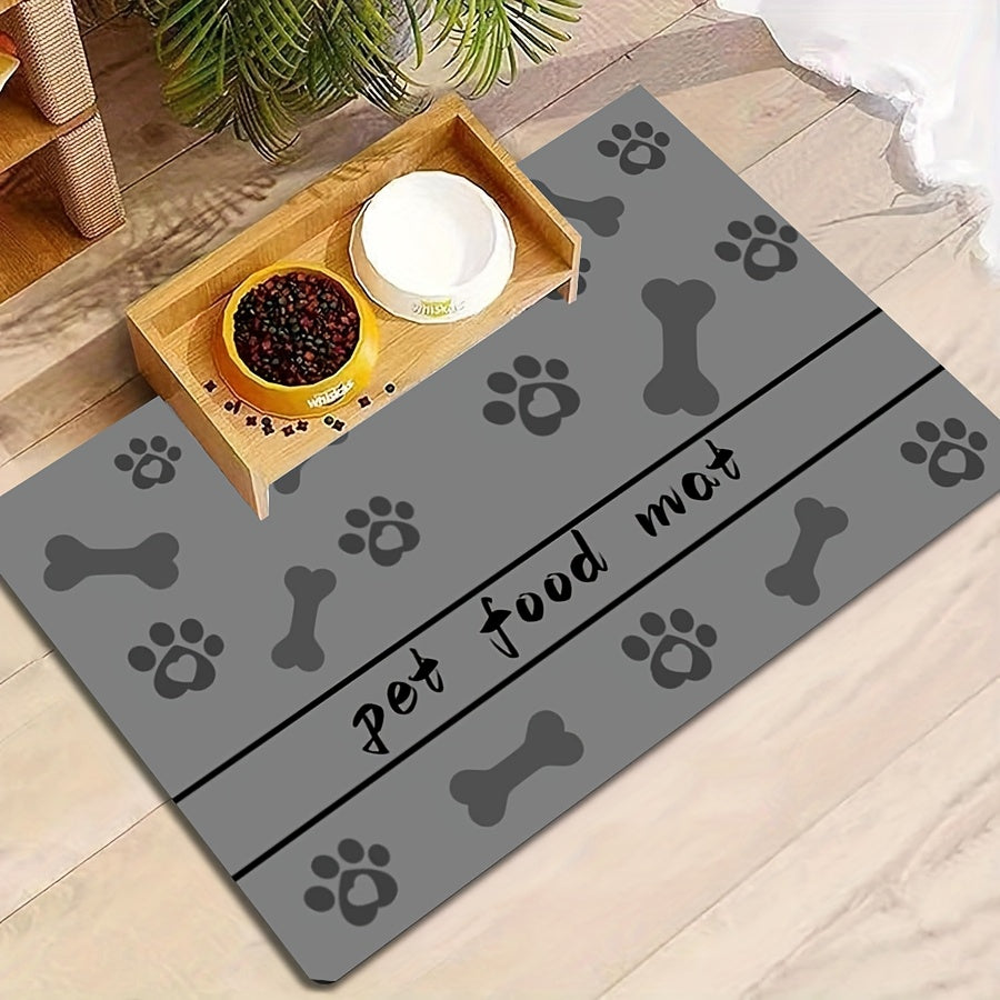 1 Absorbent Diatomaceous Earth Pet Feeding Mat with Paw & Bone Print Design - Quick-Dry, Waterproof Rubber Backing for Dogs & Cats Bowls, Ideal for Messy Eaters