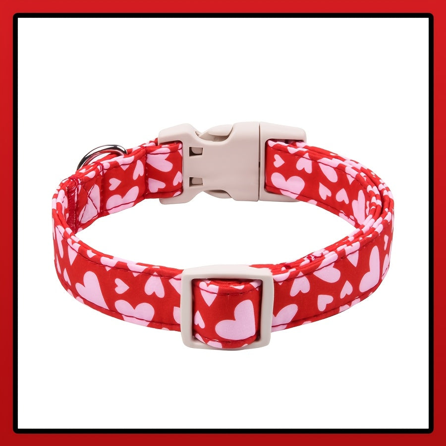 Red and Pink Heart Pattern Dog Collar - Quick Release Safety Buckle, Metal Heart Pendant, for Small Pets, Dog Leash, Cute