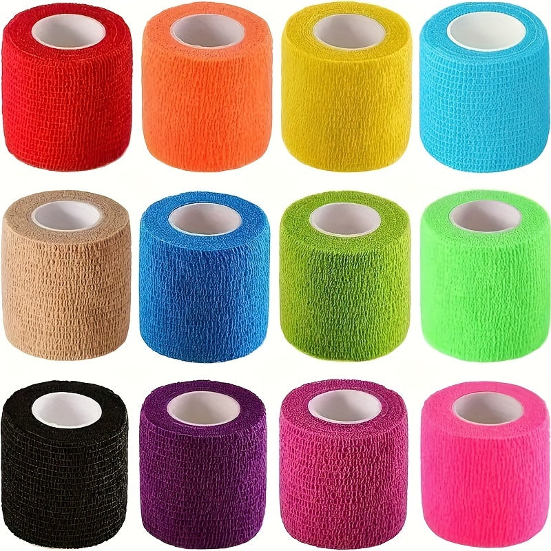 12/24 Rolls of Mixed Color Self-adhesive Bandages, Pet Bandages, Non-woven Bandages, Adhesive Gauze, Suitable for Dogs, Cats, Horses, Birds, Sports on Ankle, Knee, Wrist Support Self-adhesive Multifunctional Bandages