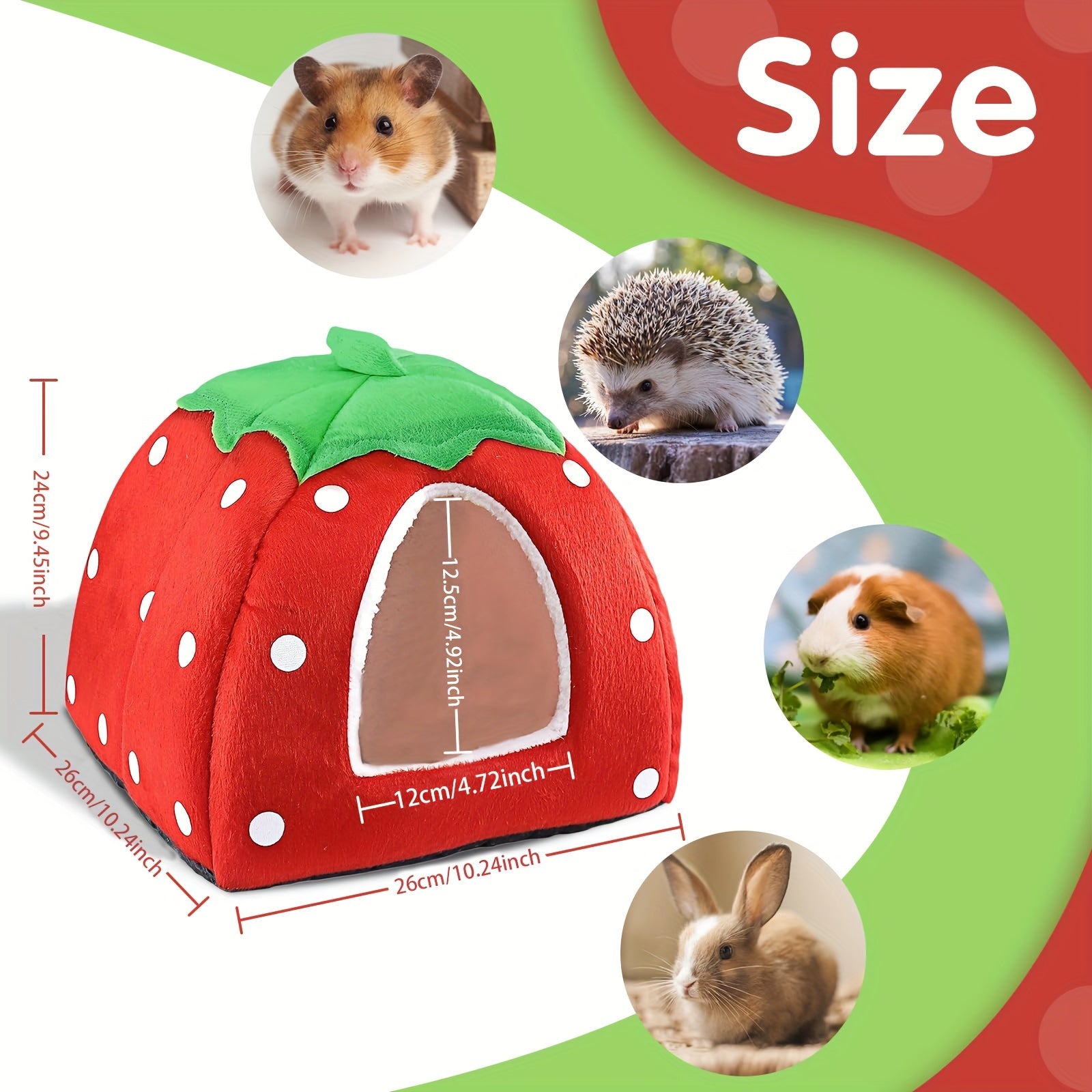 Strawberry-Shaped Small Pet Bed with Removable Cushion - Cotton Cozy Hideaway for Rabbits, Guinea Pigs, Hamsters, and Hedgehogs, Warm Fleece Cuddle Cup Pet Tent