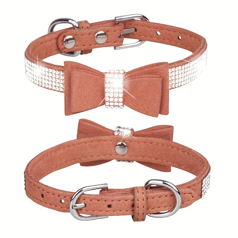 Rhinestone Dog Collar, Double-layer Bow Decor Pet Collar For Small Medium Large Dogs