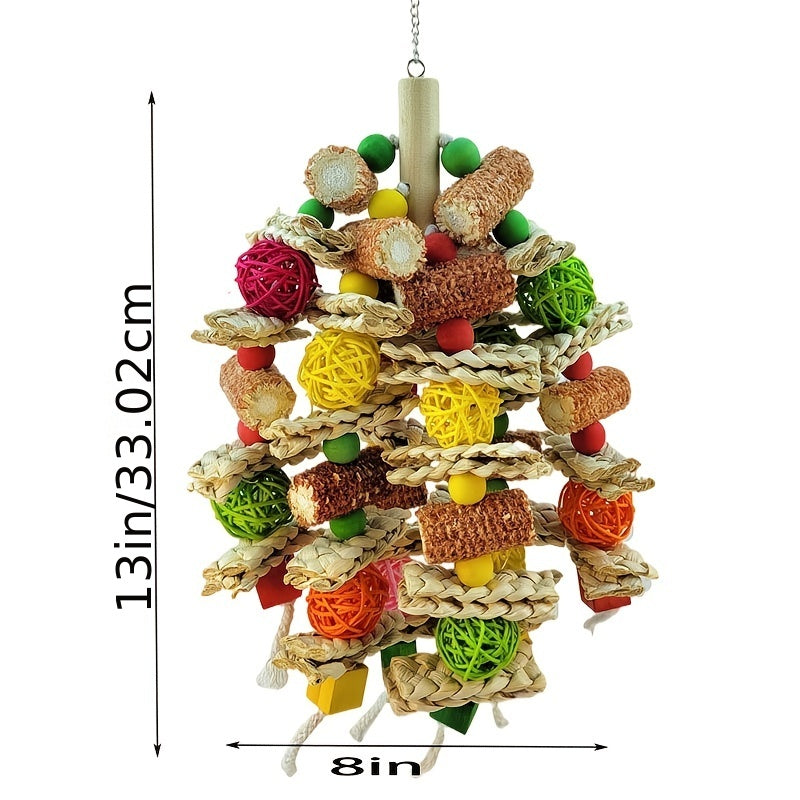 1pc Large & Medium Parrot Toy, Rattan Ball Corn Core Chew Climbing Skewer, Natural Color Bird Snack Toy for Beak Exercise and Play, Avian Entertainment|Interactive Parrot Toy|Natural Rattan Design, Bird Toys