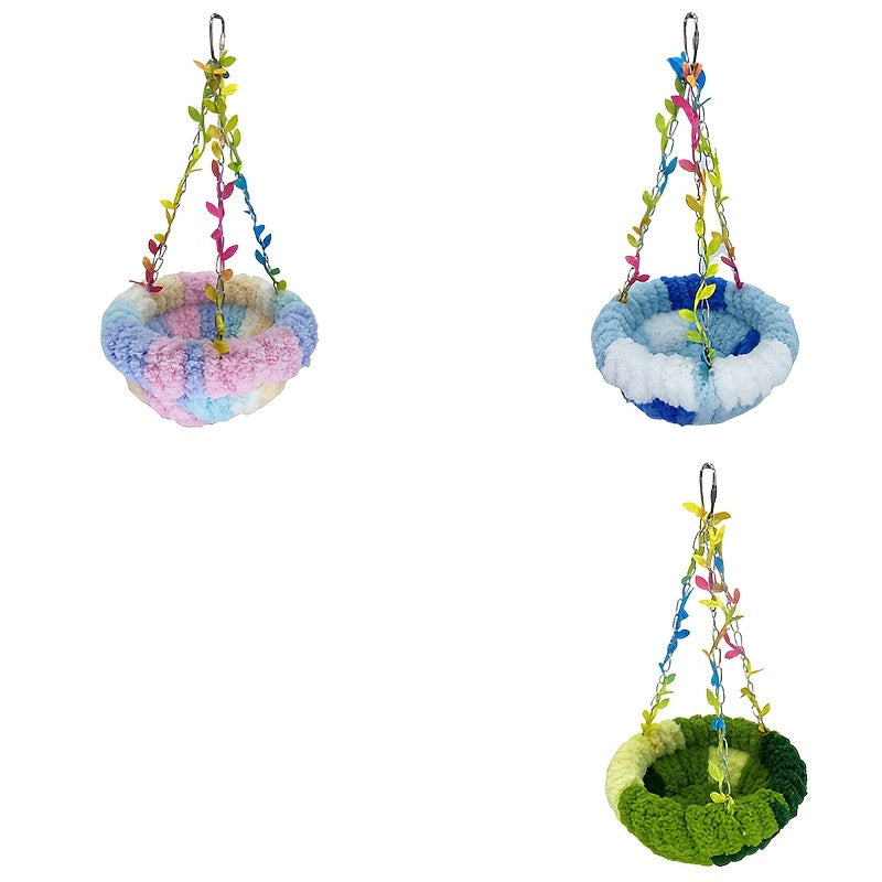 1pc Parrot Jungle Hammock Swing, Macaw Budgie Peony Play & Rest Bird Nest - Metal Toy Accessories For Aviary, Greenery Design With Soft Lining - For Small & Medium Birds - Suitable for Playtime & Rest - Perfect Gift for Bird
