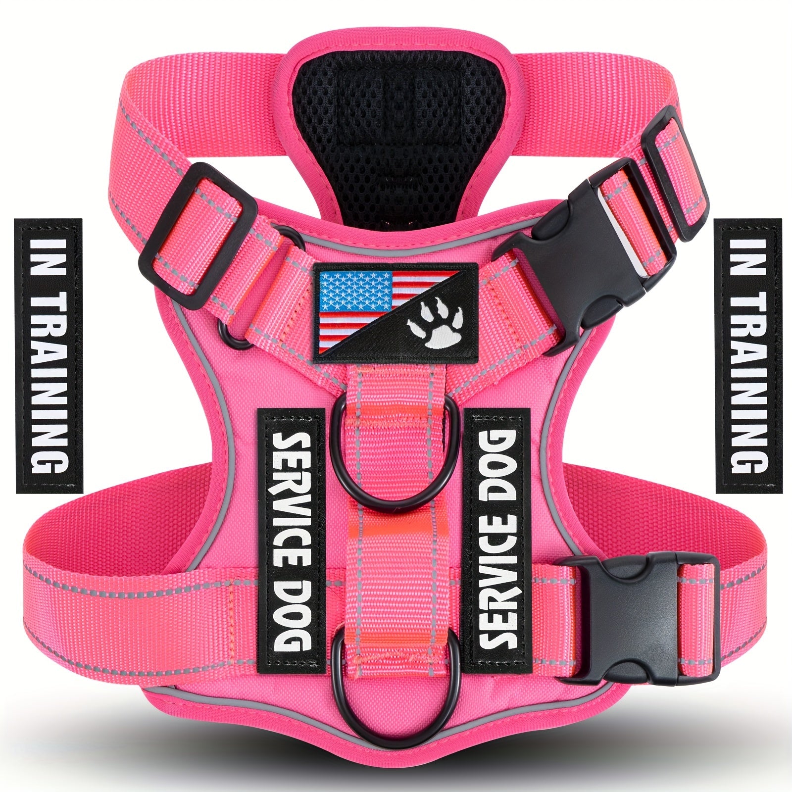 Reflective Dog Service Dog Harness with 5 Patches, Adjustable Soft Oxford Pet Harness, Mesh Inner Layer, Easy to Control, Suitable for Small and Medium Dogs