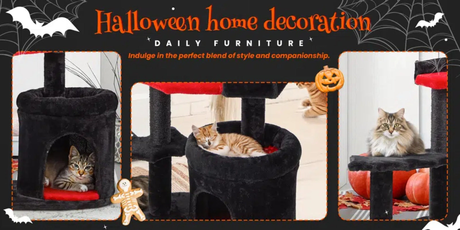 1pc Gothic Iron Cat Tree Tower with Scratching Post, Coffin Bed, and Playhouse - Durable Sisal Rope for Indoor Cats - Halloween-Themed Pet Furniture
