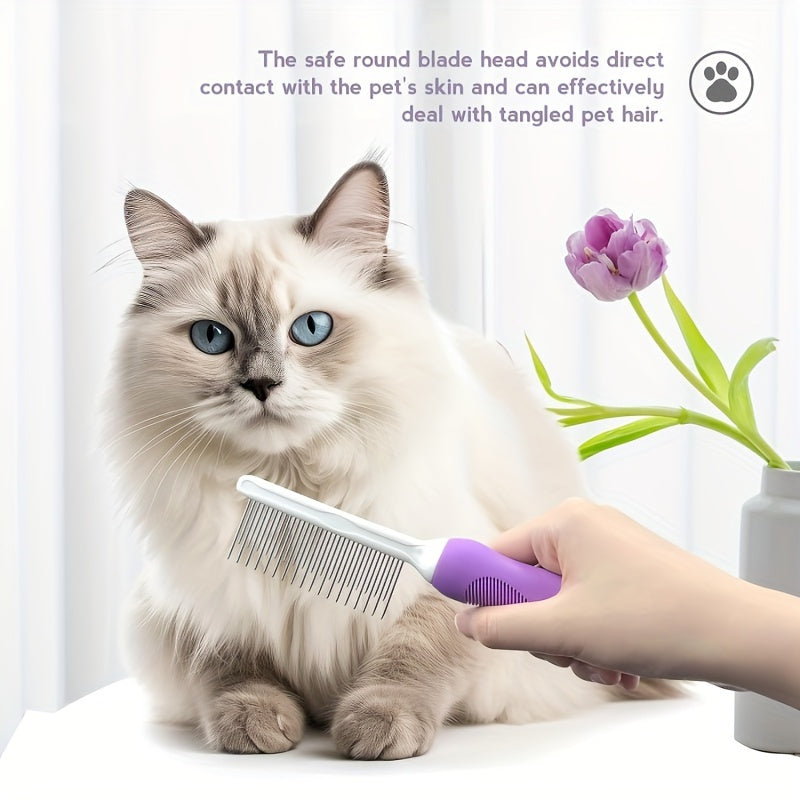 2-in-1 Pet Grooming Comb for Dogs & Cats - Stainless Steel Detangling and Dematting Tool with Long & Short Teeth, Safe Knot Removal for Healthy Coat