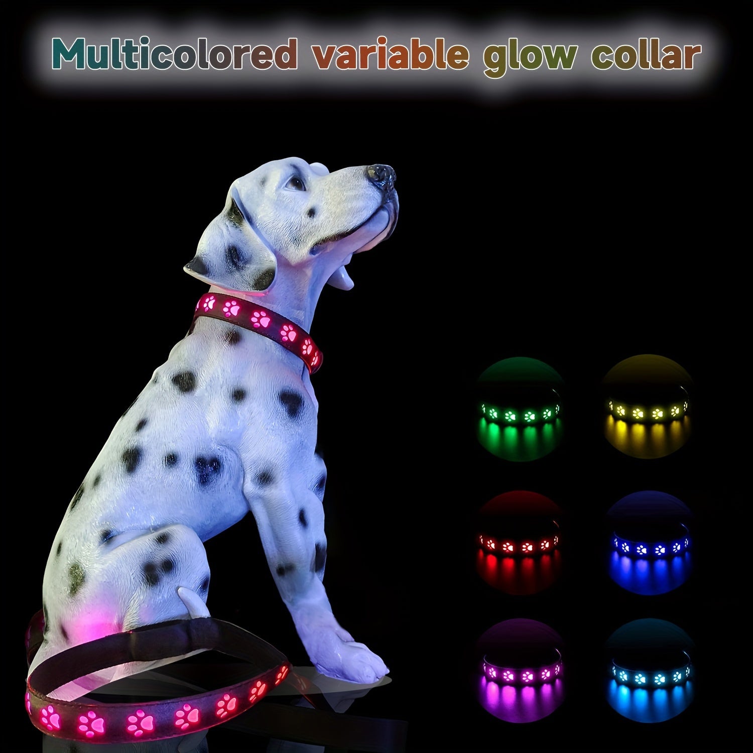 Rechargeable LED Dog Collar -, Color-Changing Light-Up Pet Collar with USB Charging, Durable Synthetic Faux Leather, Vibrant Animal Print Design, Evenly Spaced LED Strips for Even Lighting, Perfect for Nighttime Safety, Adjus