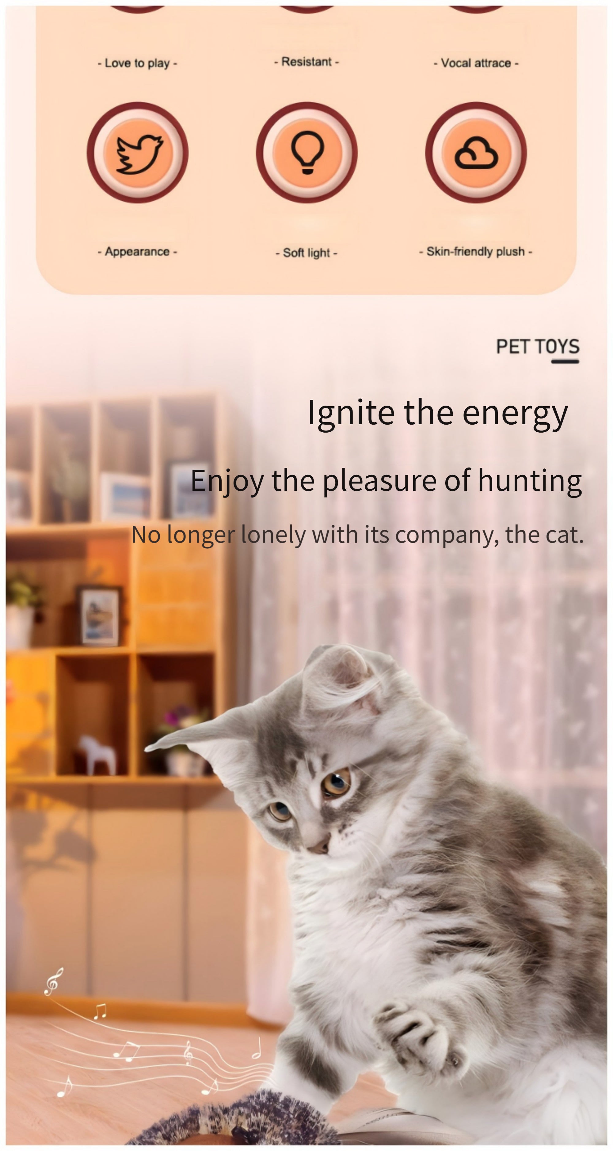 Interactive Plush Bird Cat Toy with Self-Raising Sound, Includes Pet Herb - Non-Electric Fabric Pet Toy, Simulated, TikTok
