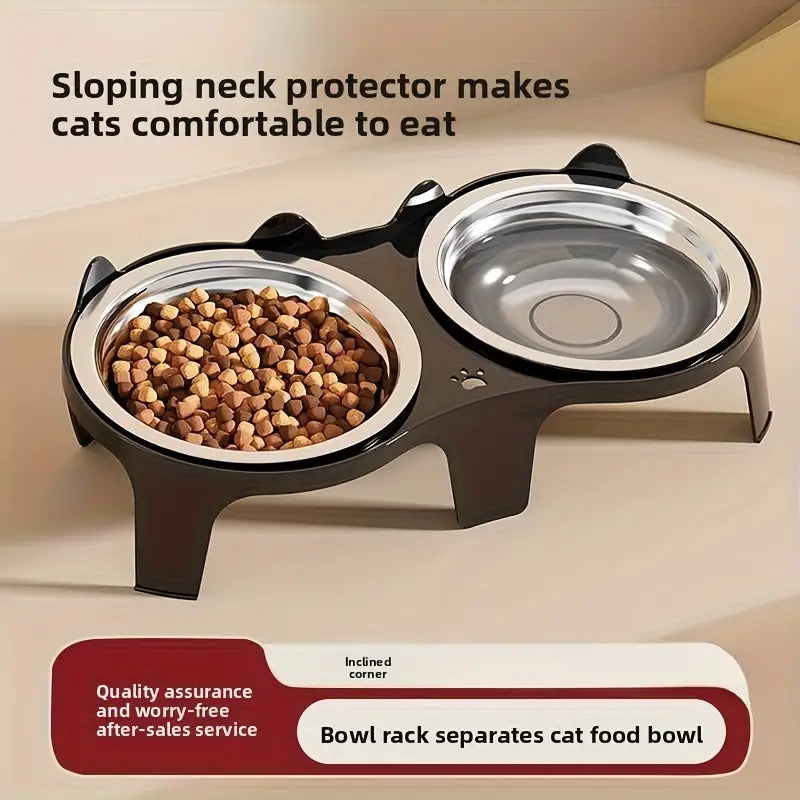 Stainless Steel -Tipping Double-Bowl Cat & Dog Food Feeder