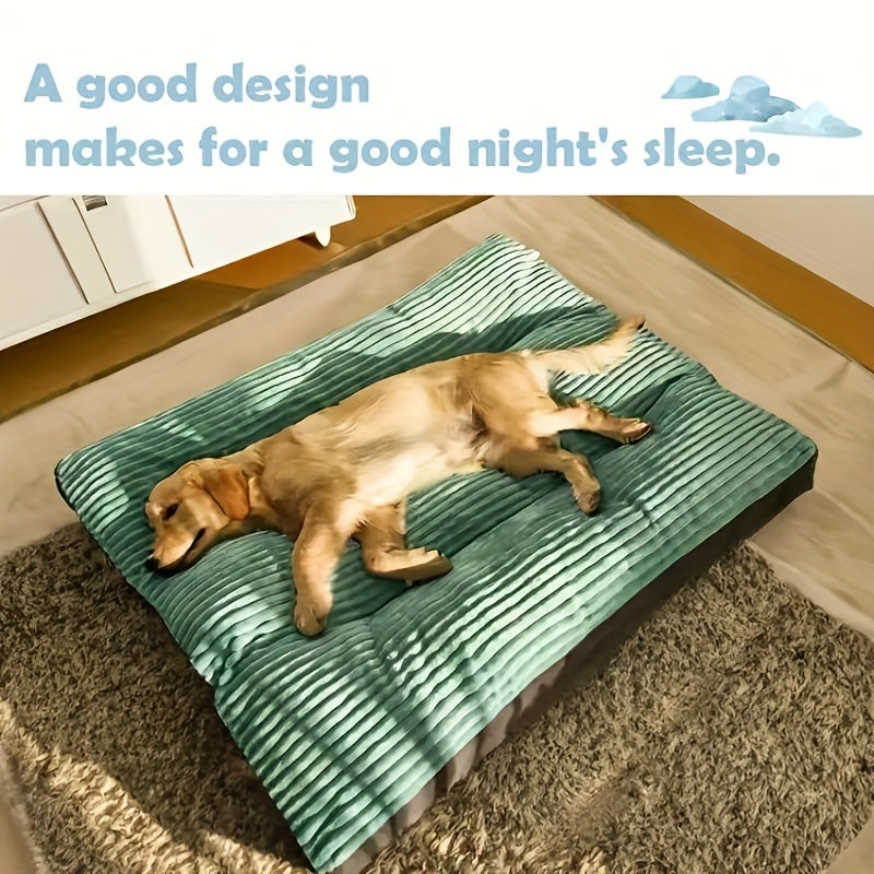 Green Rectangular Striped Pet Mattress (Striped Pattern, Polyester Fiber, Filling, Non-Slip Bottom, Removable And Washable Cover, Cute Dog Bed Dog Accessories Dog Supplies Dog Beds for Large Dogs Pet Accessories Holiday Chris