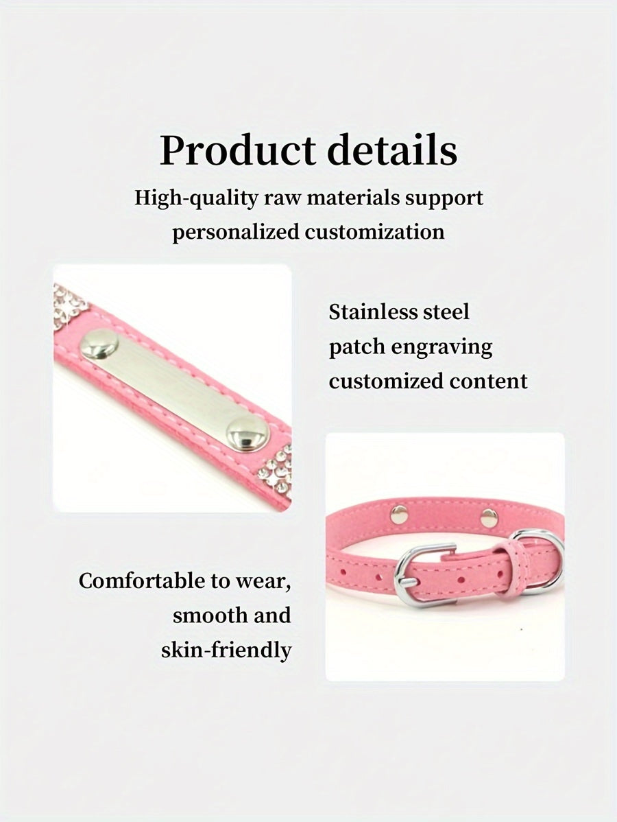 Personalized Rhinestone Dog Collar with Engraved ID Tag