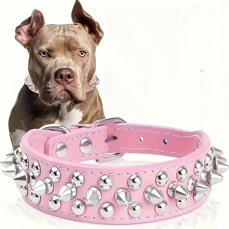 1pc Adjustable Studded Rivet Faux Leather Dog Collar - Durable, Anti-Bite, Comfortable Pet Collar with D-Ring for Dogs - Basic, Stylish, and Easy to Clean