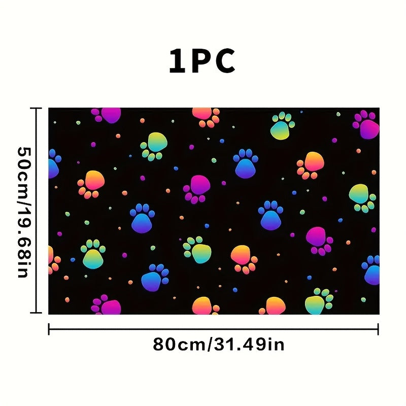 1pc Vibrant Dog Paw & Bone Pattern Pet Feeding Mat - Non-Slip, Durable Polyester, Colorful Design for Dogs & Cats, Ideal for Halloween & Christmas Decor, Dog Feeding Mat