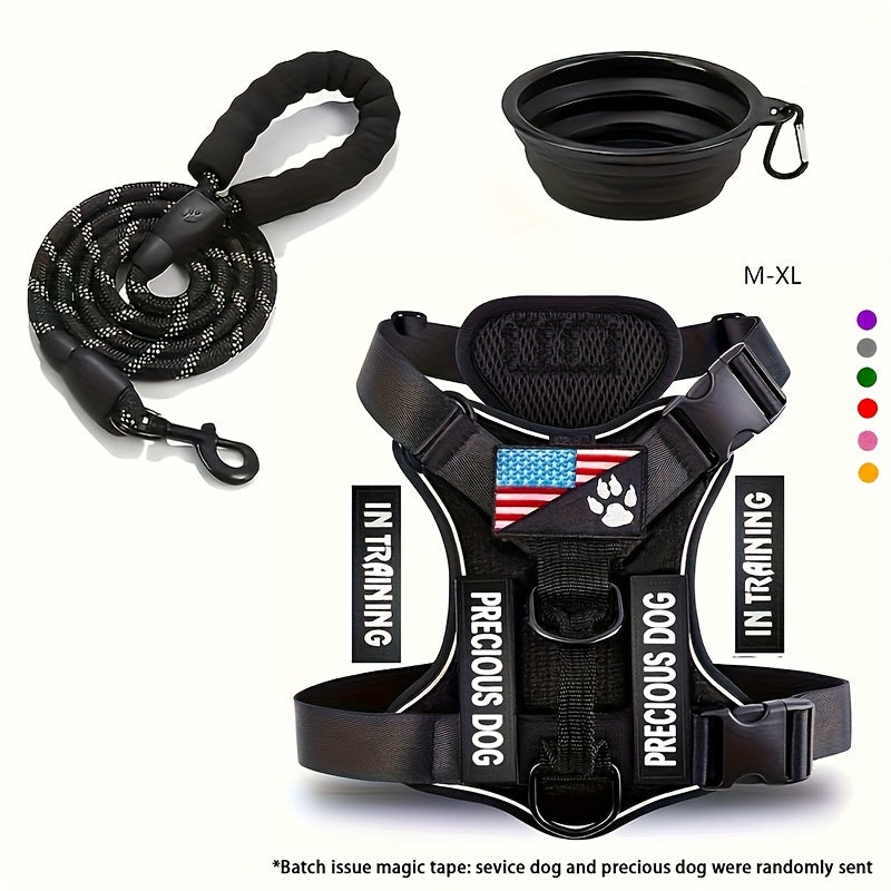 Service Dog Harness And Leash Set with 1pc Folding Bowl