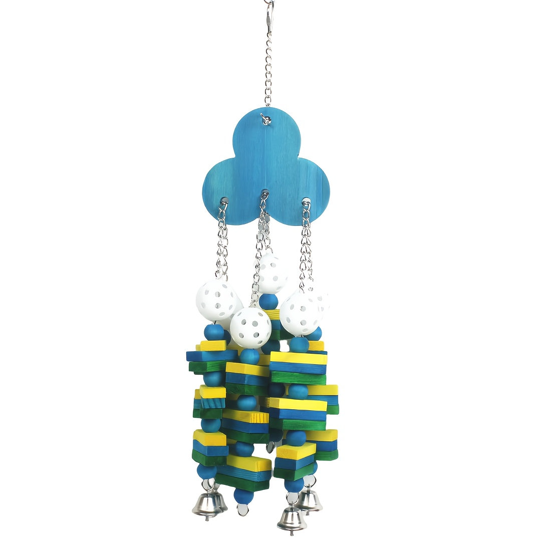 Colorful Wooden Block Beads Parrot Bird Toy, Random Color Blueberry Shape Chew Toy With Bell And String
