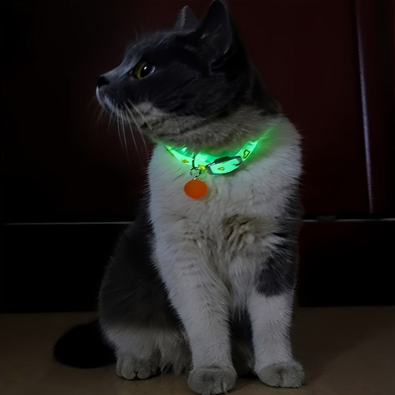 5-piece adjustable luminous pet collar with bell, animal pattern, rubber material, safety night-light cat collar set