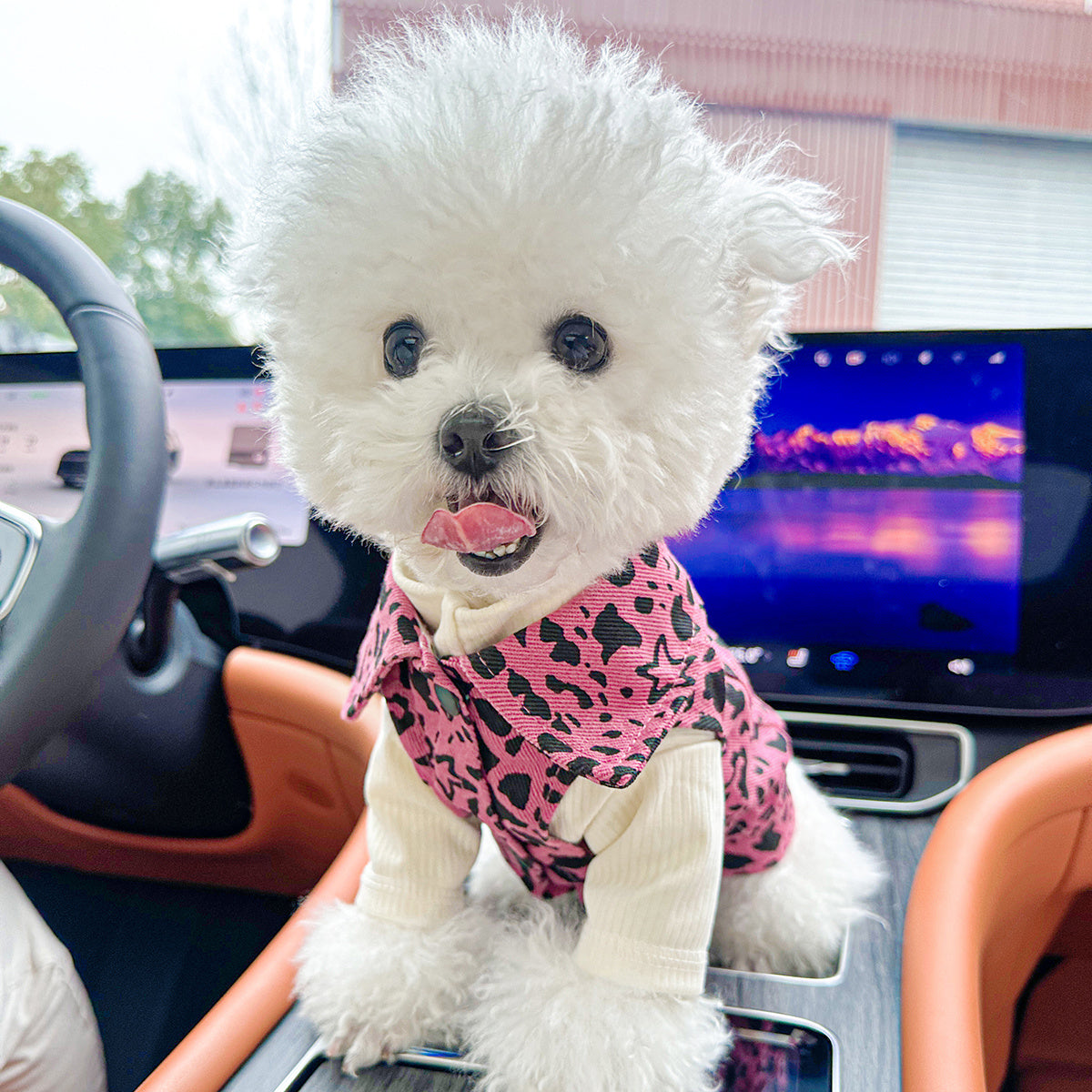Small Breed Dog & Cat Fashionable Pink Leopard Print Denim Jacket, Comfortable Knit Fabric, Polyester, with Snap Button Closure for Pet Apparel