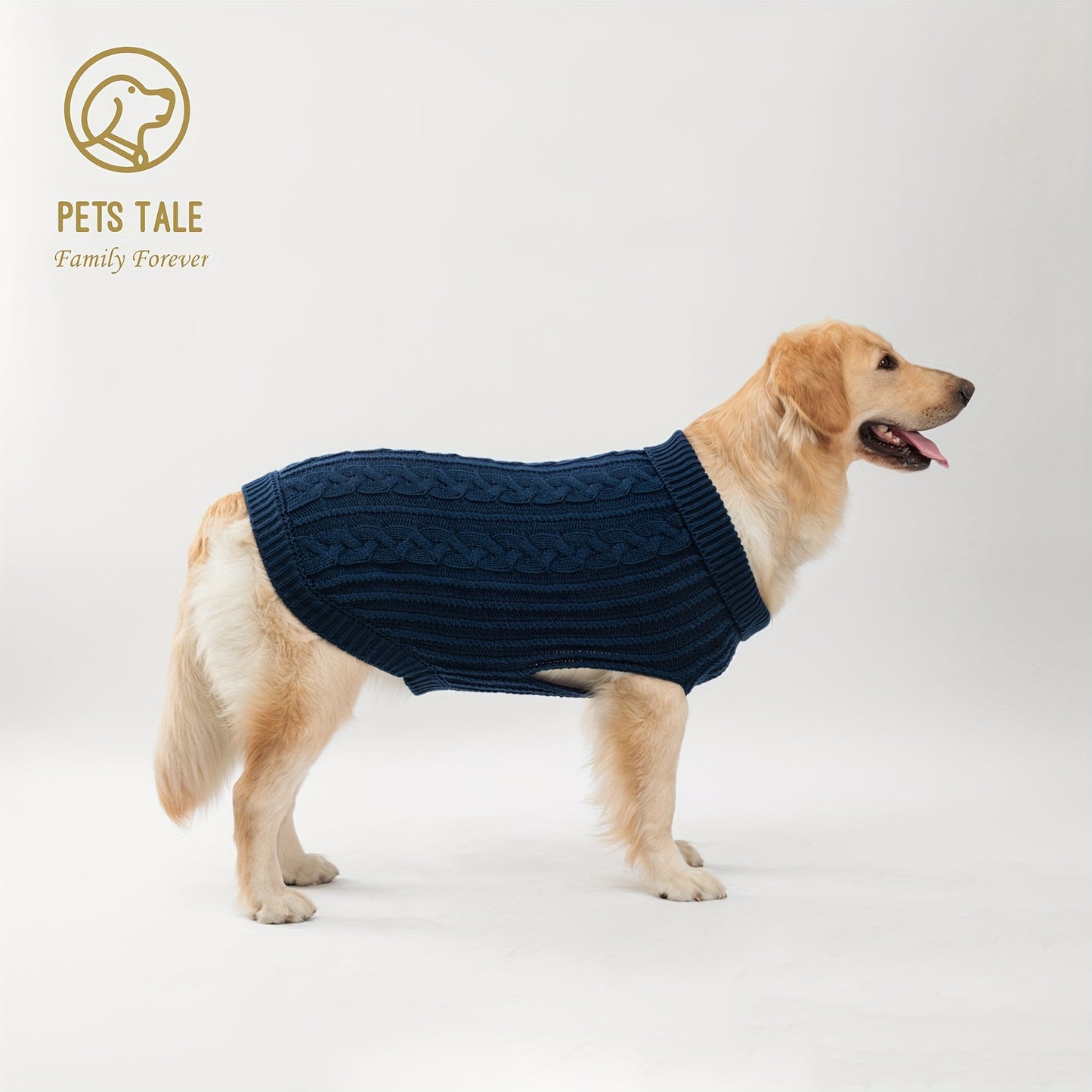 PETS TALE Dog Sweater Cable-Knit Pullover with Chain Detailing & Tag - Machine Washable Cozy Winter Sweater for Small, Medium & Large Breeds, Navy Blue, Dog Sweater for Small Dogs, Durable Petwear