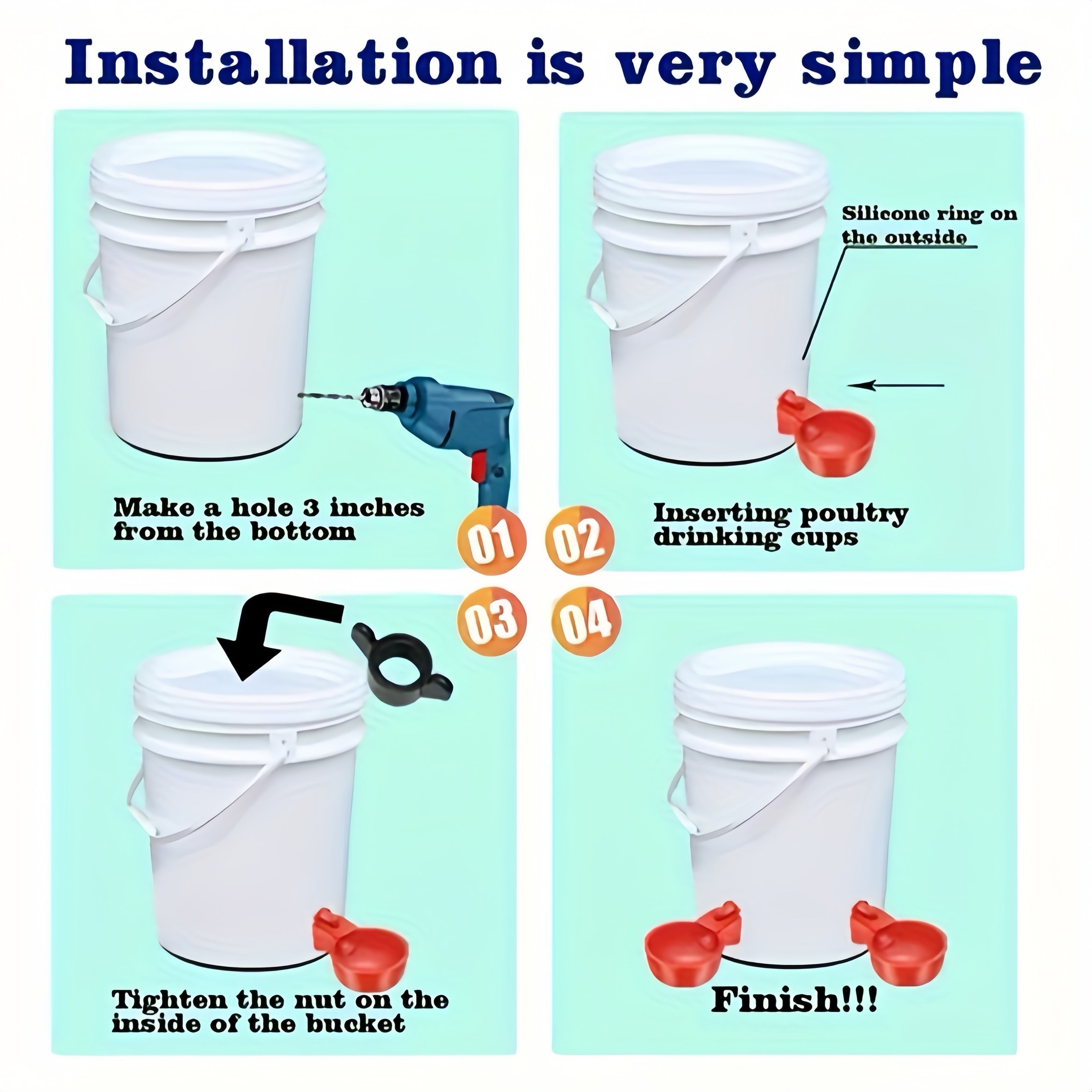 Poultry Feeder and Drinker Set, 20-Piece – Automatic Watering and Feeding System for Chickens, Ducks, Birds – Self-Regulating, Durable Plastic Design with Perforation Drill Bit and Brackets Included – Ideal for Backyard