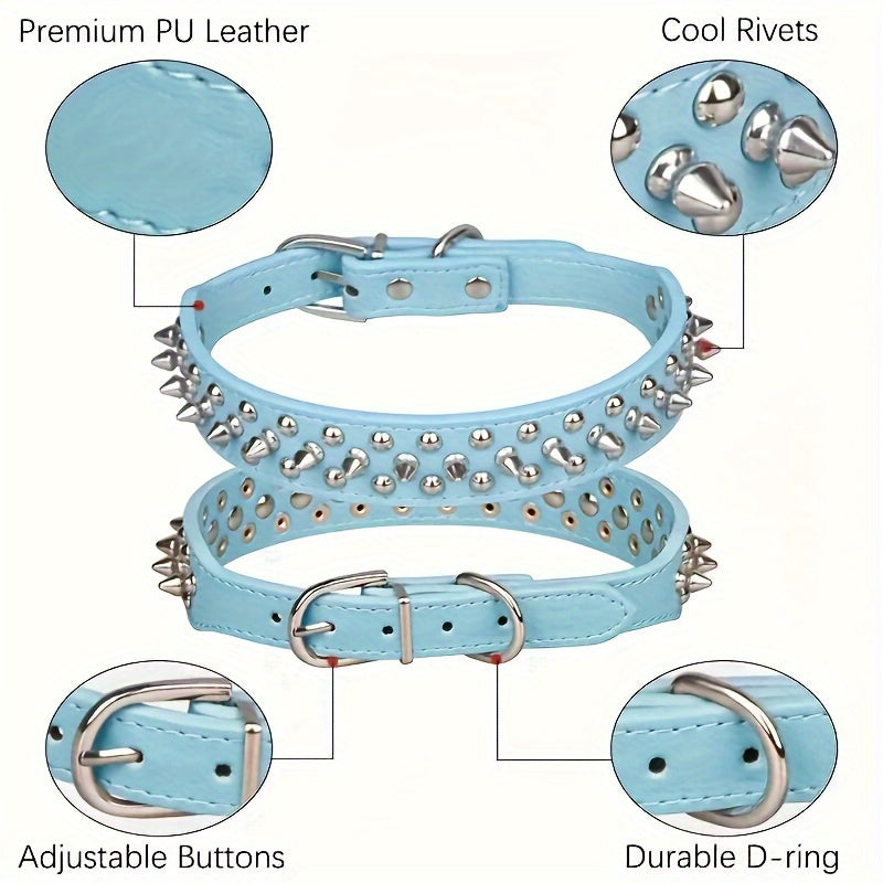 1pc Adjustable Studded Rivet Faux Leather Dog Collar - Durable, Anti-Bite, Comfortable Pet Collar with D-Ring for Dogs - Basic, Stylish, and Easy to Clean