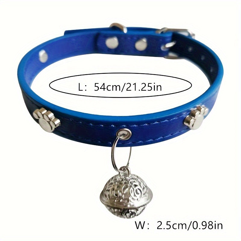 Faux Leather Pet Collar with Bell Charm, Slip & Martingale Design, Decorative Stitching, Adjustable, for Dogs and Cats - PU Leather Traction Collar Set