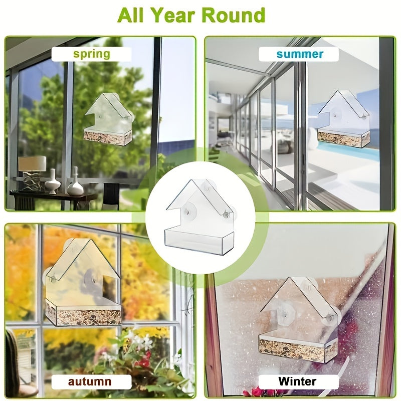 Transparent Acrylic Bird Cage & Feeder - Wall-Mounted /Indoor bird aviary with Hanging Roof, Design, Easy-Clean - Attracts Birds with Clear Visor - for Small Birds, Sparrows, Finches, Robins - Pet bird housing & feeding stati