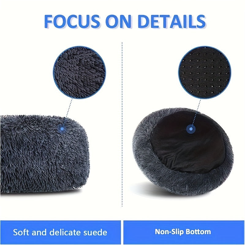 Plush Pet Bed, Donut Dog Bed Round Cat Cushion Bed, Warm Pet Bed For Indoor Dogs & Cats, Soft Comfortable Dog Cushion Bed