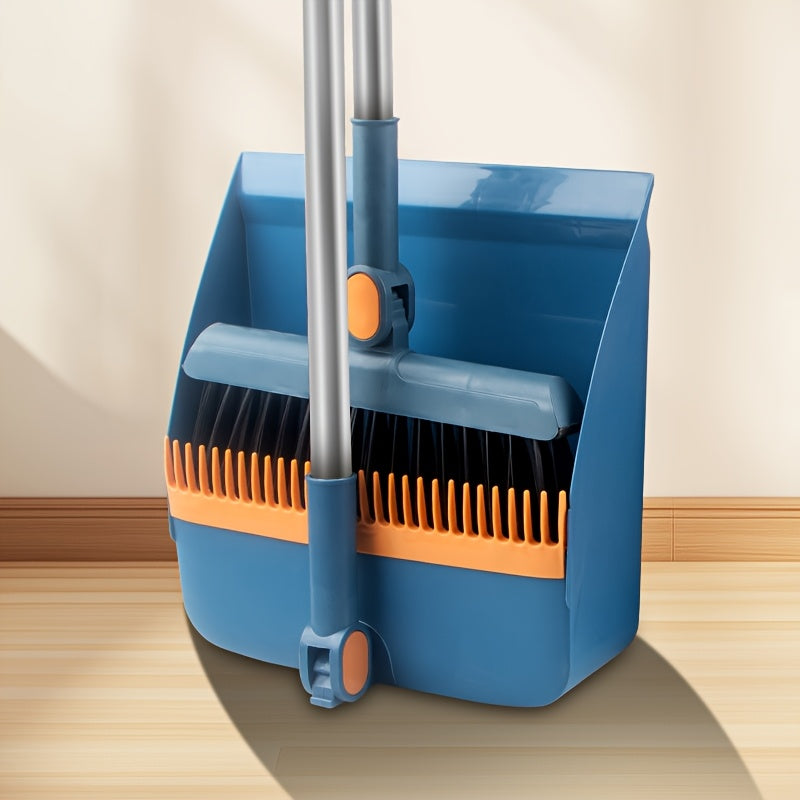 2pcs Set Of Brand New 3-in-1 Rotatable And Foldable Magnetic Suction Broom Dustpan Sweeping Set, Enlarged And Thickened Household Broom, Living Room, Bedroom Pet Hair Cleaning Broom, Non Stick Soft Hair Blue/orange/white Broo