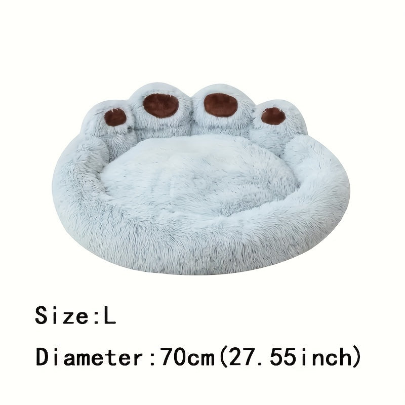 Warm Soft Long Plush Bear Paw-Shaped 1Pc Pet Bed - Calming Cat And Dog Bed For Small, Medium, And Large Dogs - Anti-Slip Bottom Cat Mat, Animal Sleep Sofa