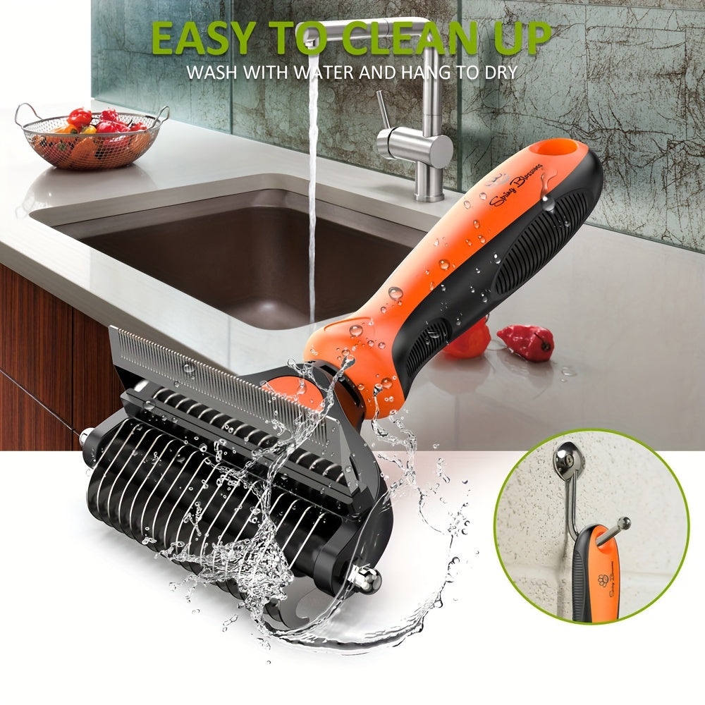 2 in 1 Professional Grooming Rake for Cats & Dogs-Dematting Comb for Easy Mats & Tangles Removing,Hair Removal Cleaner for Pets, Without Battery
