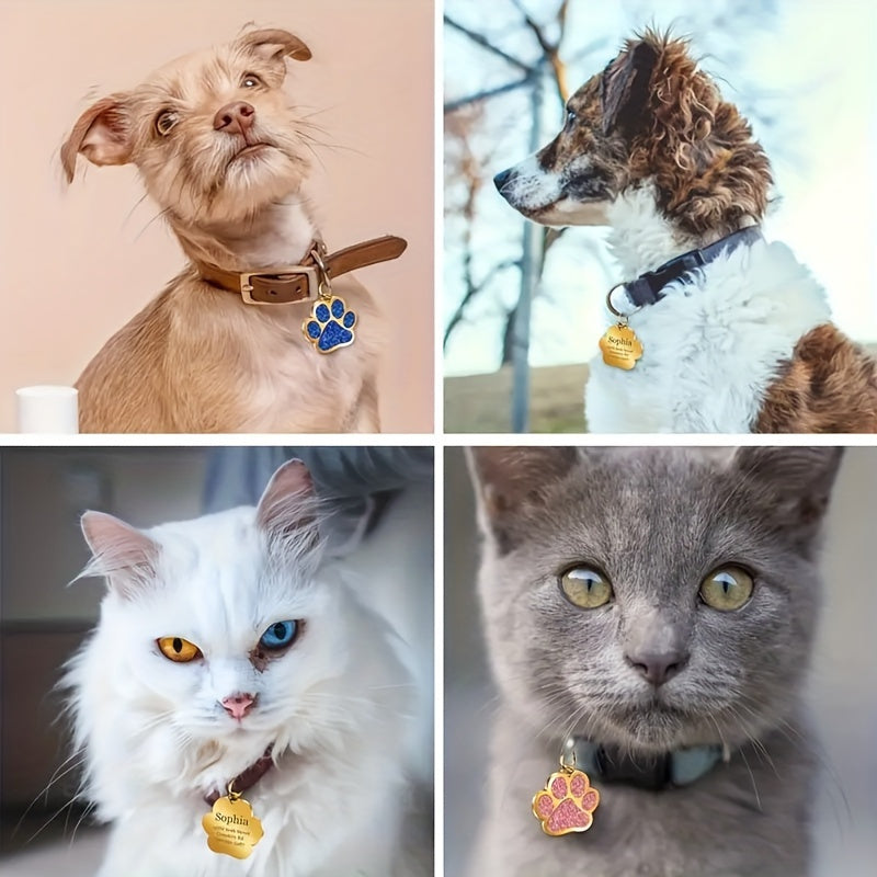 Personalized Cat Dog Puppy Pet ID Name Pendants, Custom Dog Cat Tags, Collar Tag Pendant Pet Accessories Paw Glitter Pendant, Perfect Gift For Your Pet